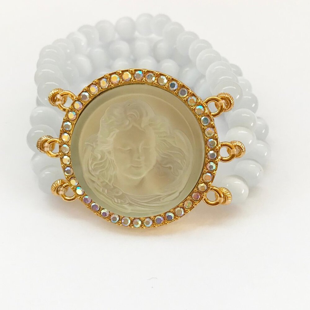 Kirks Folly Cameo Dream Angel  Aqua Cat's Eye Stone Stretch Beaded Bracelet